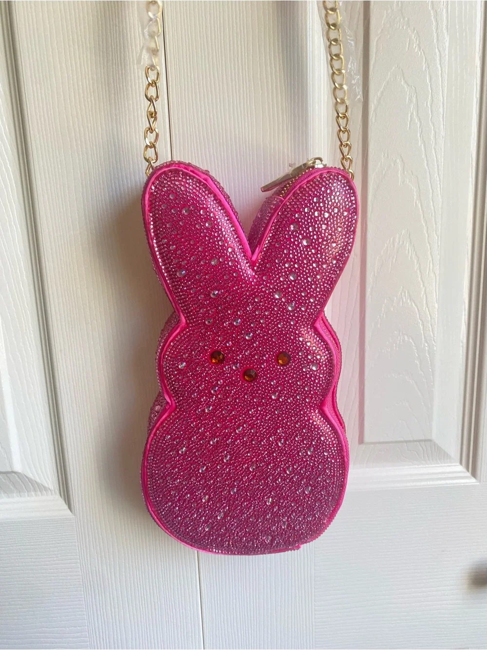 NEW Betsey Johnson Rhinestone Peeps Pink Bunny Crystal Crossbody Bag - Picture 7 of 11